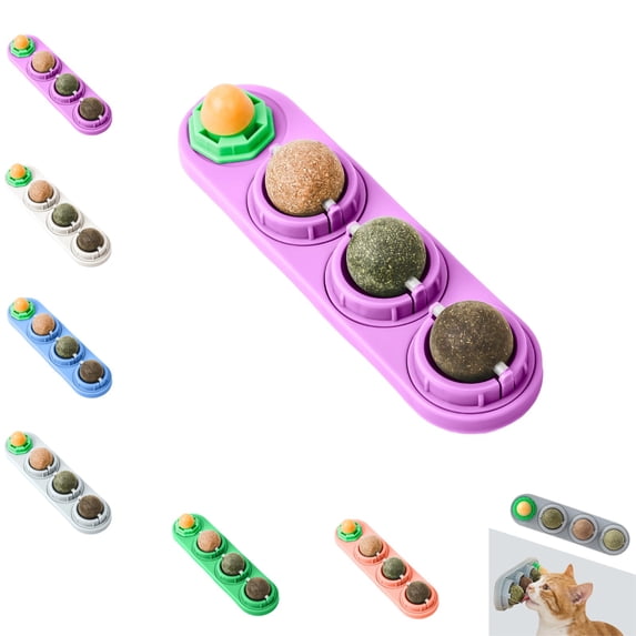 3 Catnip Wall Ball,Catnip Balls,Catnip Toys for Cats,Rotating Mint Ball,Kitty Playing and Cleaning Teeth,Various Concentrated Favors,Cat Nip Stick on Wall,Cat Nip Balls for Indoor Cats(1pc),Purple