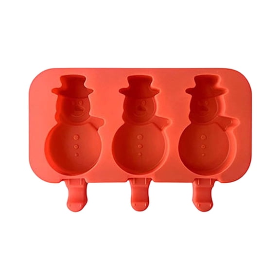 3 Cavities Cute Silicone Snowman Ice Pop Mold Homemade Popsicle Maker For Diy Cakesicles Beverage Kitchen(Red-19X12.5Cm)