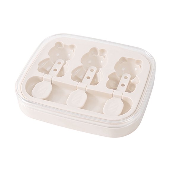 3 Cavity Animal Silicone With Lid & Sticks Cute Bear Rabbit Cat Ice Maker Food Grade Reusable Ice For Kids /Yellow/White