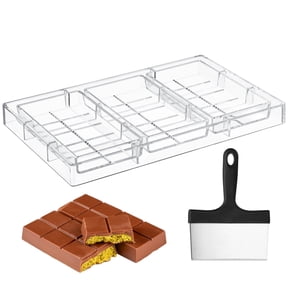 3-Cavity Chocolate Bar Mold for Dubai Sweets, PS Deep Filled Candy Maker with Spatula, Break Apart Energy Bar Soap Maker