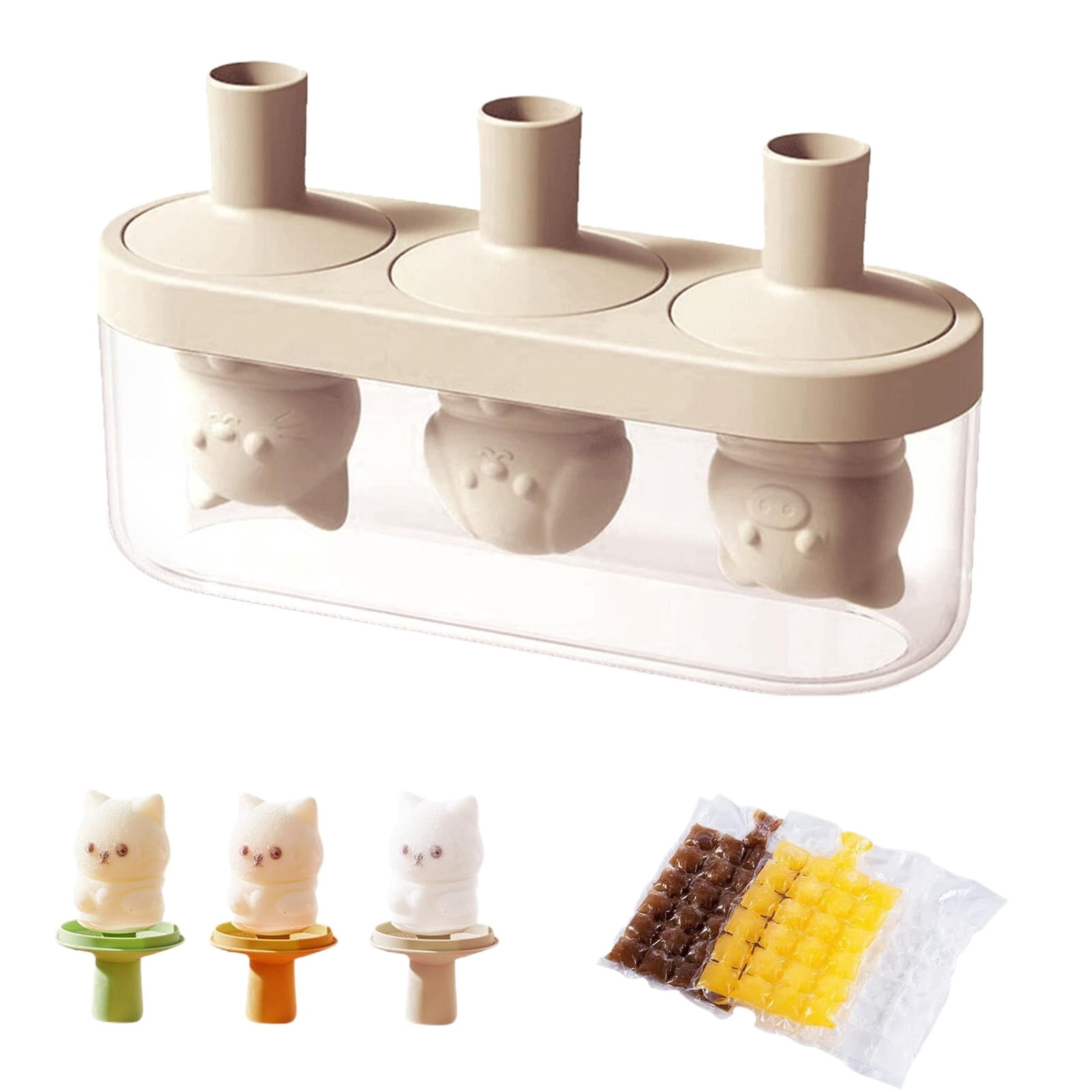 3-Cavity Silicone Cat-Shaped Ice Pop Mold with Clear Storage Case, Diy ...