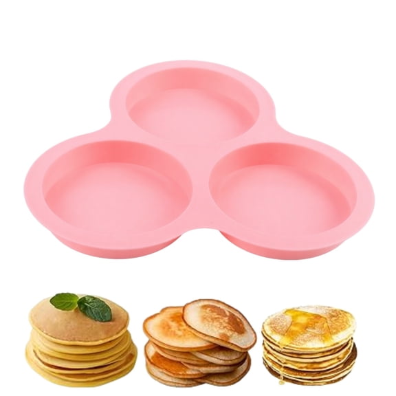 3-Cavity Silicone Round Pancake Mold, Non-Stick Baking Pan for Eggs, Muffins, Cookies & Mini Cakes