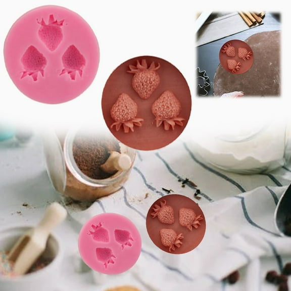 3-Cavity Strawberry Silicone Mold - Nonstick DIY Baking Tool for Fondant, Chocolate, Cupcakes & Candy Decorations