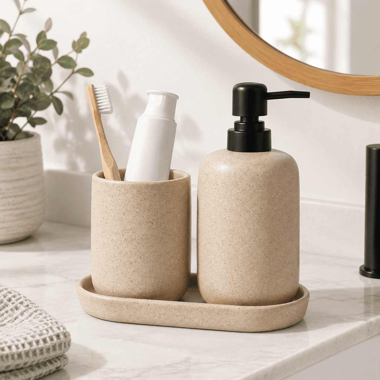 3 Ceramic Bathroom Accessory Set - Liquid Soap Dispenser Toothbrush ...