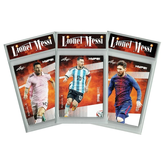 3) Certified Mint+ Lionel Messi 2020-23 Leaf Hype! Argentina, Barcelona, Inter Miami Card Lot