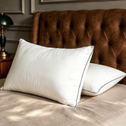 DOWNFORT Bed Pillow, Hotel Collection Down Alternative Pillow for Sleeping, 3-Chamber Design with Down, Medium Supportive, Standard Size 2 Pack