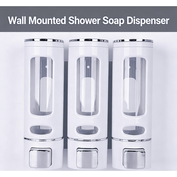 Wall Mounted Shower Soap Dispenser - No Drill Installation, Holds Shampoo, Conditioner & Body Wash, Plastic
