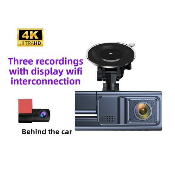 3 Channel 4K Dash Cam Front Rear and Inside, 128GB Card Included, WiFi Car Camera with Display, Night Vision, G-Sensor, Loop Recording, Dashcam for Uber SUV Truck