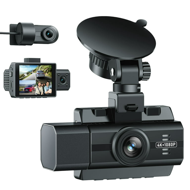 3 Channel 4K Dash Cam Front and Rear Inside, 4K+1080P Dash Camera Front and  Inside, Triple Car Camera 2K+1080P+1080P with IR Night Vision, WDR,  170°Wide Angle, Parking Monitor 