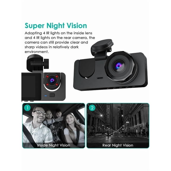 3 Channel Dash Cam, 1080P Dash Cam Front And Rear Inside, Three Way Dash Camera For Cars, Car Camera With 32GB Card, 24H Parking Mode, Loop Recording, Super Night Vision