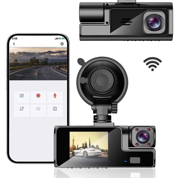 3 Channel Dash Cam 1080p, Car Dashboard Camera Front and Rear Inside with 128GB Card, Built-in WiFi & GPS, 2 Inch IPS Screen, 24H Parking Mode, Loop Recording, G-Sensor, Night Vision