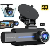 3 Channel Dash Cam, 4K/2.5K 1440P Dash Cam Front and Rear Inside, Dash Camera for Cars, Triple Car Camera with 32GB Card, G-Sensor, 24Hr Parking, Loop Recording, IR Night Vision, Blue