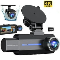 3 Channel Dash Cam, 4K/2.5K 1440P Dash Cam Front and Rear Inside, Dash Camera for Cars, Triple Car Camera with 32GB Card, G-Sensor, 24Hr Parking, Loop Recording, IR Night Vision, Blue