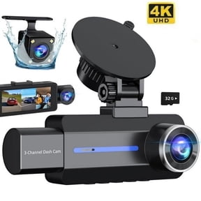 3 Channel 2.5K Dash Cam, 1440P Dash Cam Front and Rear Inside, Dash Camera for Cars, Triple Car Camera with 32GB Card, G-Sensor, 24Hr Parking, Loop Recording, IR Night Vision, Blue