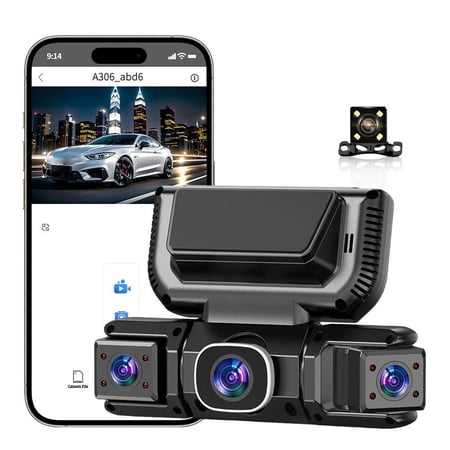 3 Channel Dash Cam Front Rear Inside 1080P HD WDR Night Vision WiFi Car Camera