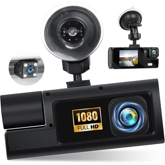 3 Channel Dash Cam Front and Rear Inside, 2.0'' 1080P Dash Camera for Cars, Dash cam Three Way Triple Car Camera with Super Night Vision,Wide Angle,Loop Recording, G-Sensor, 24 Hours Recording