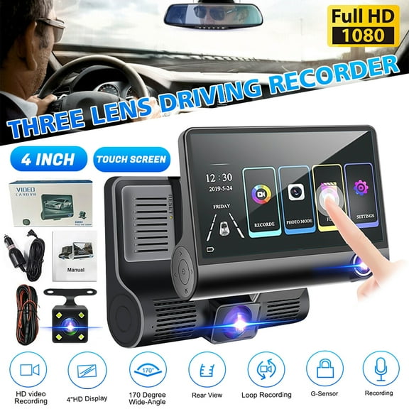 3 Channel Dash Cam Front and Rear Inside,Kepeak 1080p 4 Inches 170 Wide Angle Dashcam, Dash Camera for Cars, Super Night Vision, Loop Recording, G-Sensor, Motion Detection, Parking Mode