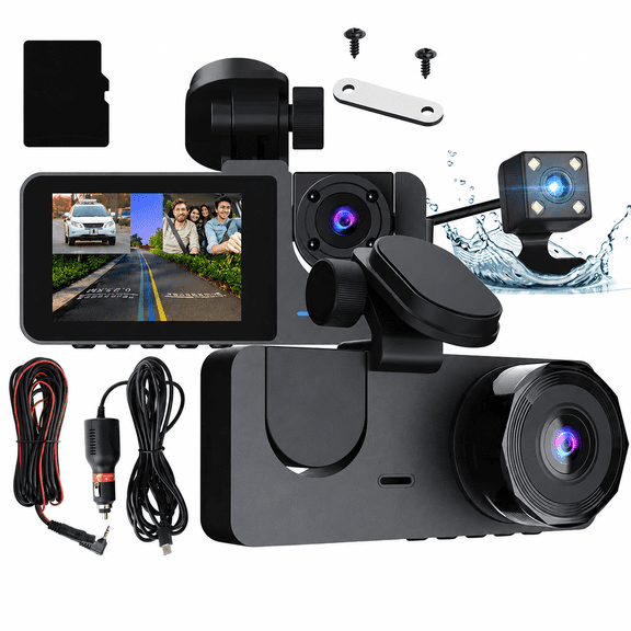 3 Channel Dash Cam Front Rear Interior Camera 4K UHD Car DVR with 32GB Memory Card G Sensor Night Vision Loop Recording 170° Wide Angle Motion Detection Dashboard Camera