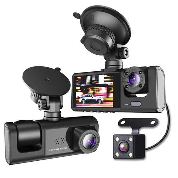 3-Channel Dash Cam HD 1080P: Front, Inside, & Rear Car Video Recorder with Night Vision