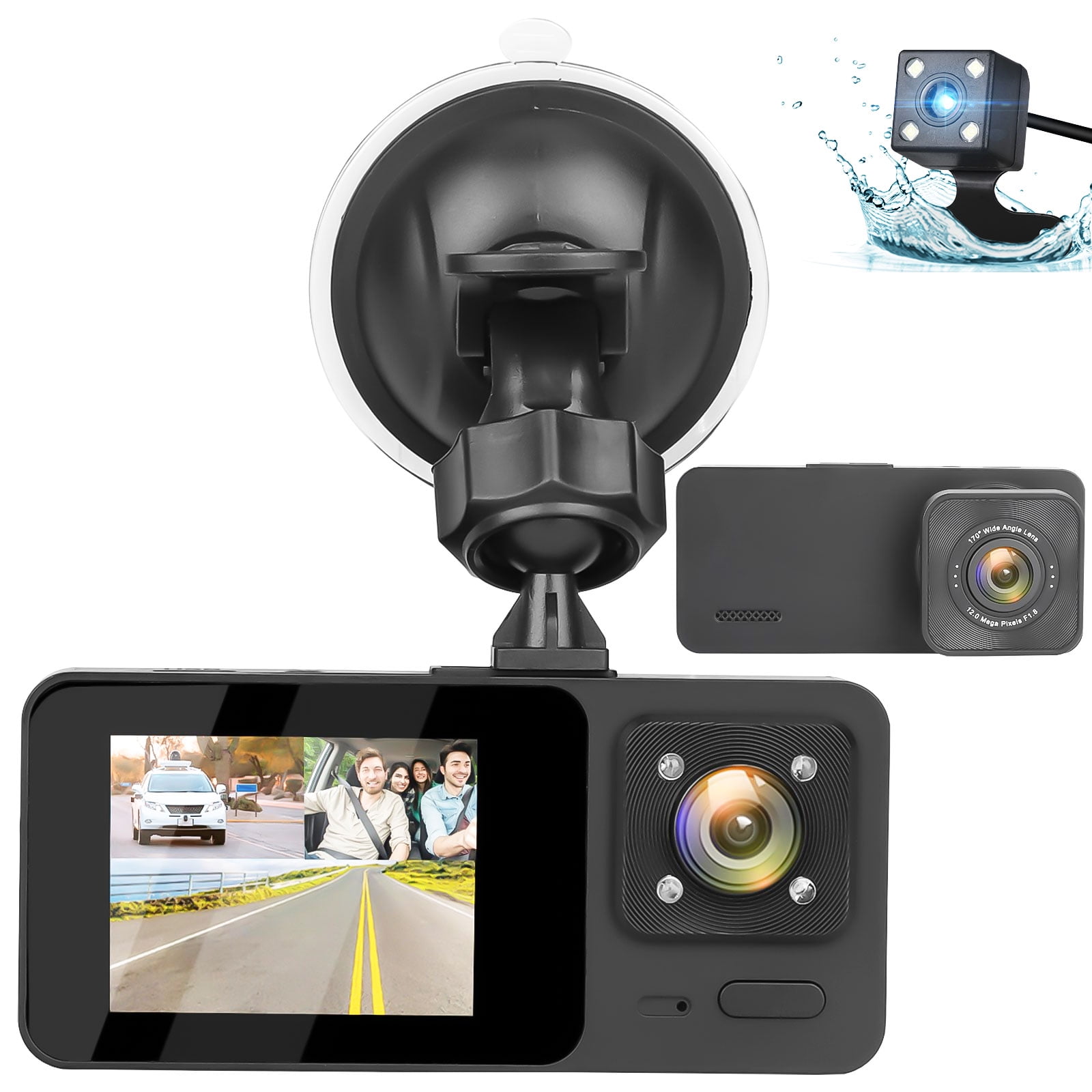 Dash Cam Front and Rear, TSV 3 Channel Dual Dash Camera, 1080P Car Camera  DVR Backup Cam with Night Vision, G-Sensor 