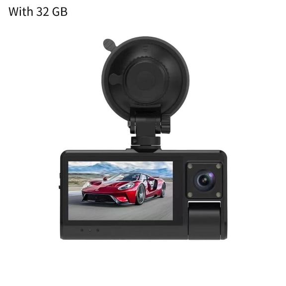 3-Channel Dash Cam for Car, Dash Camera with Front Rear and Inside Cameras, Car Driving Recorder, 1080P High Definition Recording with Night Vision