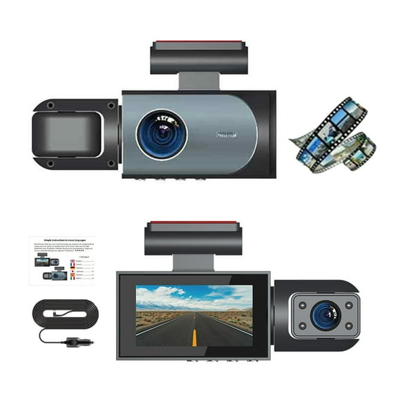 3 Channel Dash Cam with Night Vision/Loop Recording/Motion Detection /Wide Angle/Loop Recording, 1080P Front and Rear Inside, 3.19" IPS Screen