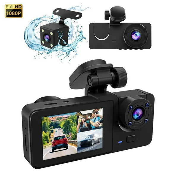 3 Channel Dash Camera for Car, 1080P HD Car Camera Front Rear, Night Vision, 170°Wide Angle, Loop Recording,1 x Dash Camera 1 x Rear Camera 1 x 64G Card,Black