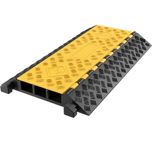 3-Channel Rubber Cable Protector Ramp, 6600 lbs Capacity Heavy Duty Cord Guard for Driveways (2" x 2.3" Channels)