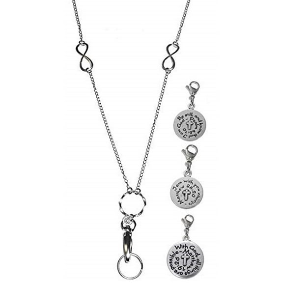 3 Charm Message Pack, Fashion Lanyard Necklace, Women's Super Strong Chain Lanyard for ID Badge Holder and Keys, 34" Long (Faith & Worship - Breakaway (Safer))