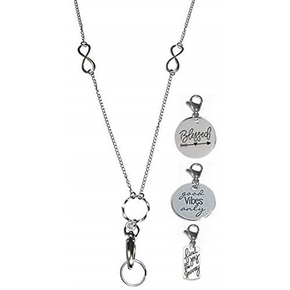 3 Charm Message Pack, Fashion Lanyard Necklace, Women's Super Strong Chain Lanyard for ID Badge Holder and Keys, 34" Long (Good Thoughts - Breakaway (Safer))