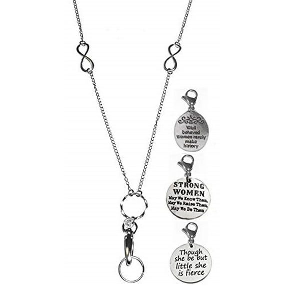 3 Charm Message Pack, Fashion Lanyard Necklace, Women's Super Strong Chain Lanyard for ID Badge Holder and Keys, 34" Long (Women Are Awesome - Breakaway (Safer))