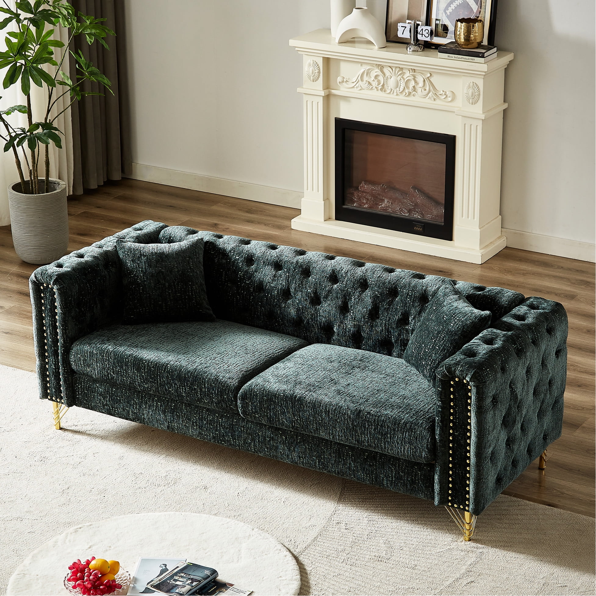 3 Chenille Living Room - 82-inch Modern With Pull Buckle Design, Button ...