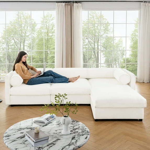 3 Chenille With And Storage In White Contemporary Grandeur Comfy Compartment