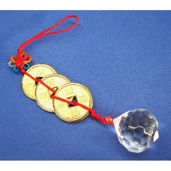 3-Chinese-Coin Charm with Crystal Ball