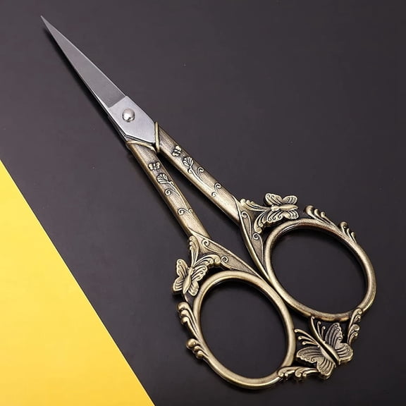 3 Chromium 13 Steel Scissors Butterfly Pattern Craft Scissor with Alloy Handle for Needlework Sewing Bronze 120x50mm