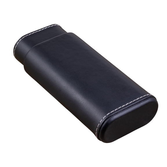 3 Cigar Black Leather Case w/ White Accent Stitching