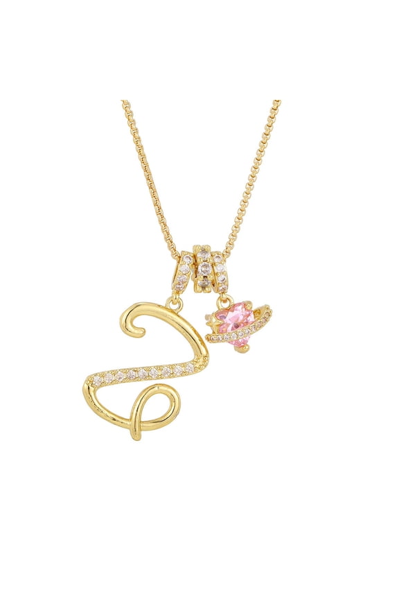 3-Circle Pink Heart-Shaped Diamond-Encrusted Crystal Golden Initial A-Z Pendant Necklace, Personalized Heart Dainty Birthday Necklace, Diamond-Studded Initial Necklaces Birthday Gifts for Women (Z)