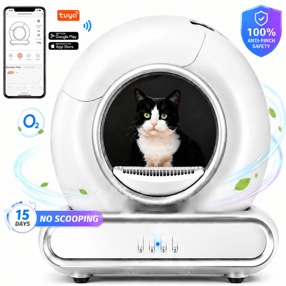 3 Cleaning Modes Automatic Cat Litter Box, Self Cleaning Cat Litter Box with APP Control, Odor Control, Quiet Operation, 65L Large Capacity, 9L Waste Bin, Automatic Litter Box for Multiple Cats