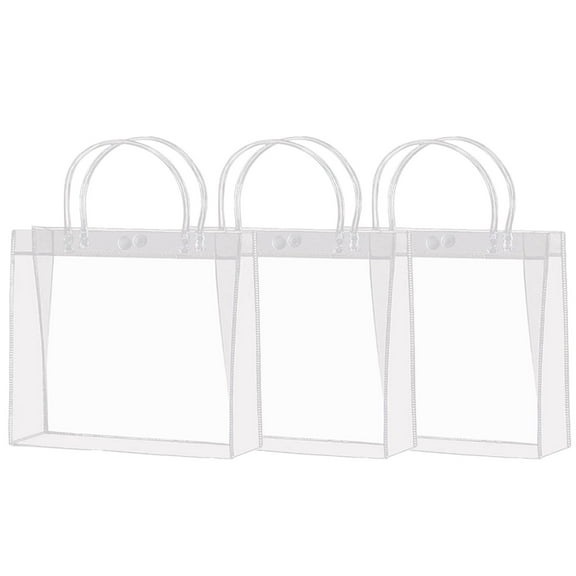 3 Clear Gift Bags, Badenbach 3 Pcs Small Clear Gift Bags with Handle Mini Clear Gift Bags Clear Goodie Bags Plastic Gift Bags with Handle for Wedding Birthday Halloween Christmas, 3*Transparent Bags