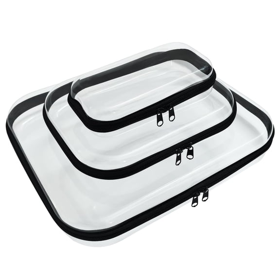 3 Clear Hard Zipper Case  Shell Plastic Organizer Bag Transparent Makeup Pouches Portable Box For Travel Toiletries StorB(black Multi)