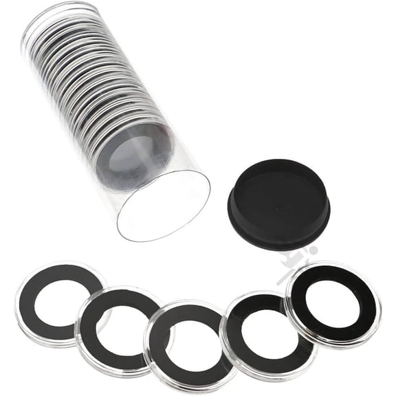 OnFireGuy 20 Air-Tite 26m Black Ring Presidential Dollar Small Dollar Coin Holders & Capsule Storage Tube (Red Plug Lid)