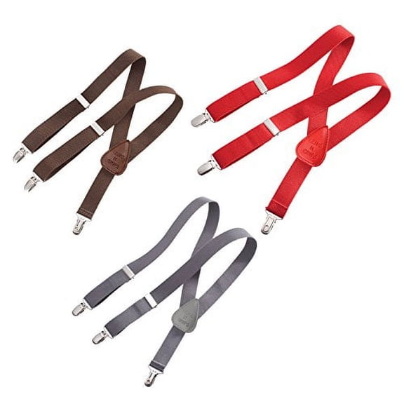 3 Clips N Grips Child Baby Toddler Kid Adjustable Elastic Suspenders Y Back Design Red, Grey, and Brown