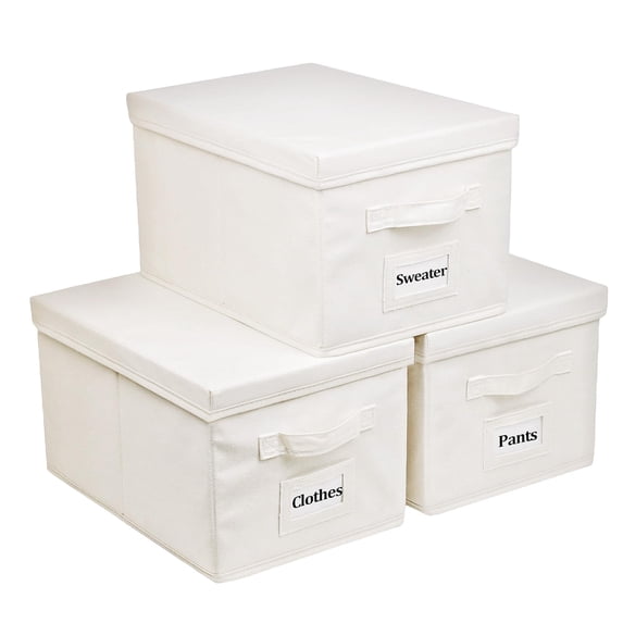 3 Closet Storage Bins With Lids &amp; Lable Handles 15" 22 Quart ...