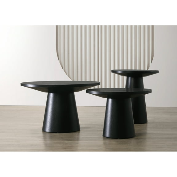 3 Coffee, End & Console Table - Ebony Black. Natural Wood Grain. 29" X 17"h Coffee Table. 22" 15"h 20" 21"h Mountain Cabin Furniture Black Tables. With (height 17"). 15"). 21"). French