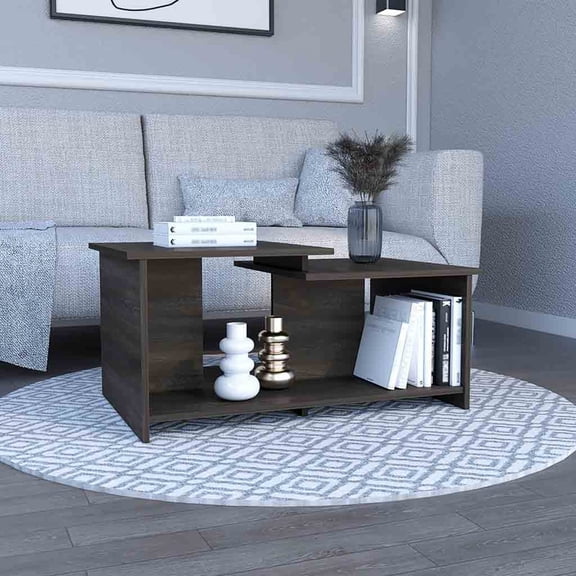 3 Coffee Table, Lower Open Shelf - Particle Board Brown - Modern and Elegant Design - Living Room Decor - Elegant Home Accent