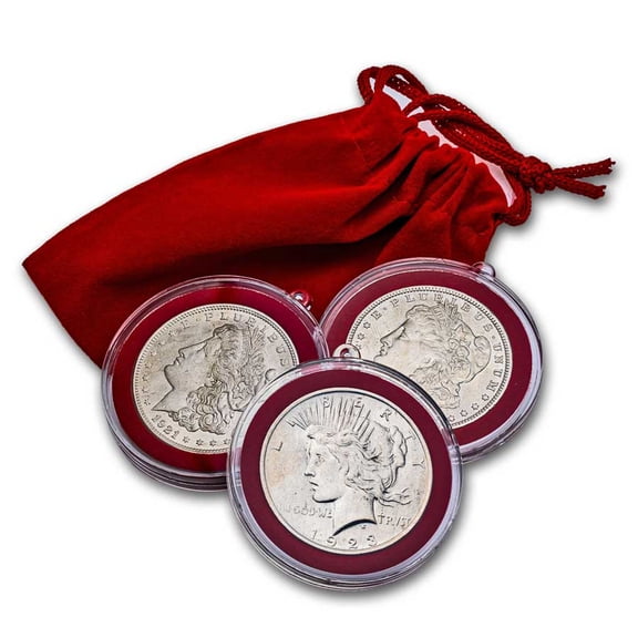 3-Coin BU Silver Dollar Set in Red Velvet Pouch