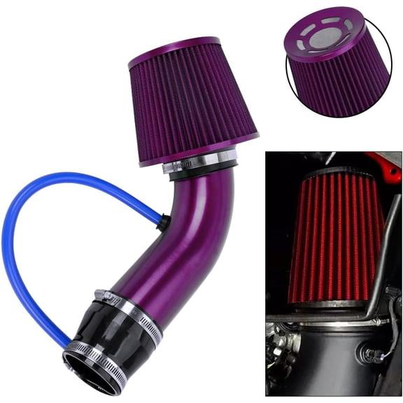 3'' Cold Air Intake Kit Aluminum Automotive Cold Air Intake Pipe Filter Induction Flow Hose Pipe Kit, Purple