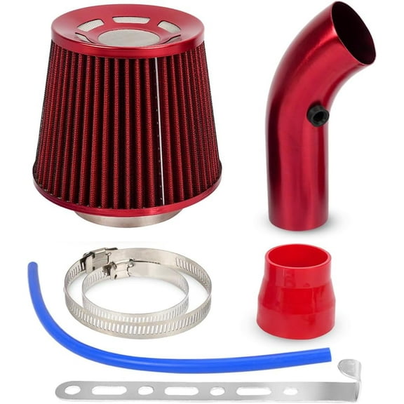 3'' Cold Air Intake Kit Aluminum Automotive Cold Air Intake Pipe Filter Induction Flow Hose Pipe Kit, Red