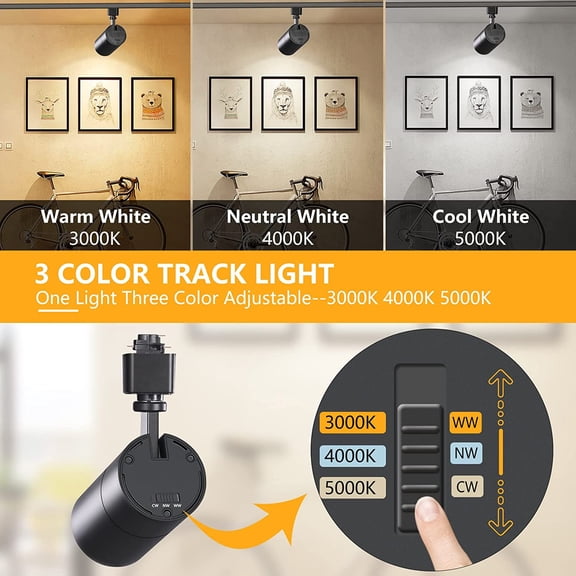 3-Color in 1 20W H Track Lighting Heads Dimmable Flicker Free Bright LED Track Lighting Fixtures for Accent Retail Kitchen Artwork, Linear Track Light H Type - CRI90+ 36° Black - 3 Pack