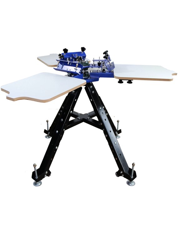 3 Color 3 Station Double Rotating Screen Printing Press Adjustable Height T-Shirt Fabric Printer